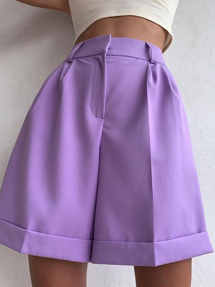 WW | Damen Shorts Einfarbig Reißverschluss Tasche Gerade Shorts