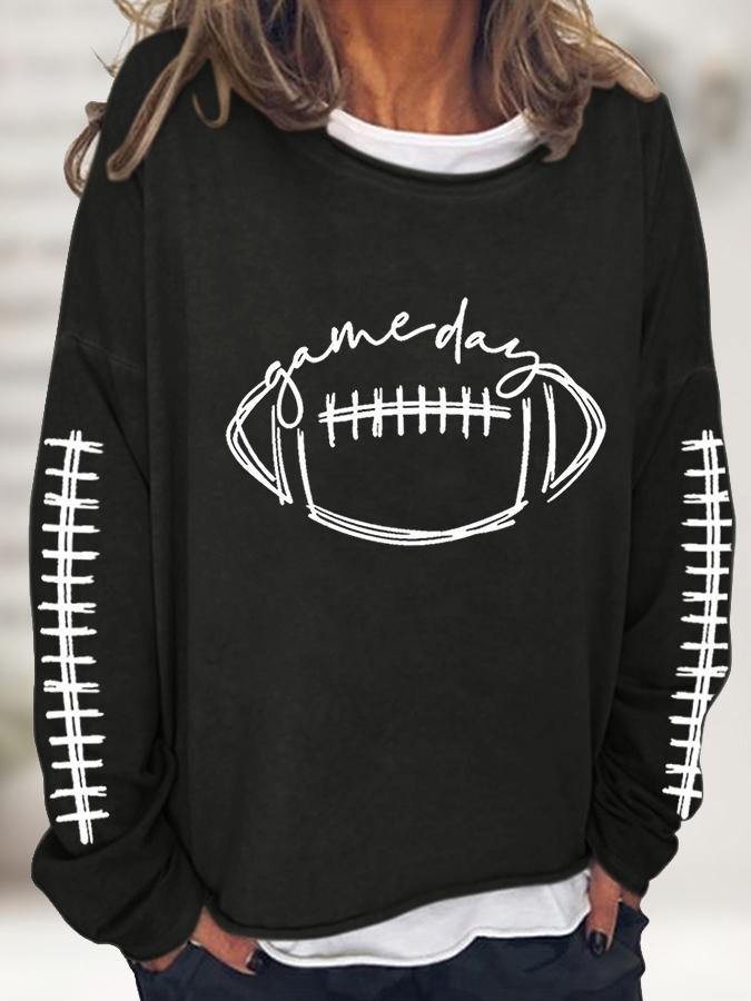 WW | Damen T-Shirts Rugby Print Rundhals Lange Ärmel Relaxed T-Shirt