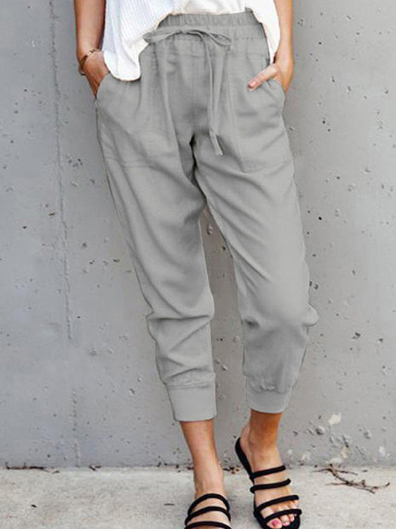 WW | Damen Hose Einfarbig Einfach Schnürung Slim Fit Lässig Hose