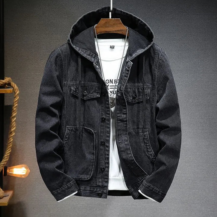 WW | Langärmelig Kapuze Denim Jacke mit Schaltflächen