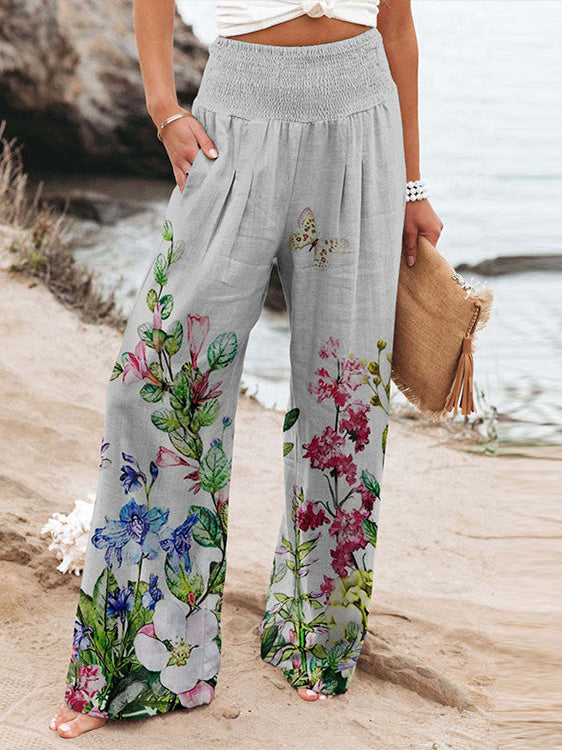 WW | Damen Hosen Print Hohe Taille Slip Tasche Gerade Hosen
