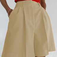 WW | Damen Shorts Einfarbig Reißverschluss Tasche Gerade Shorts