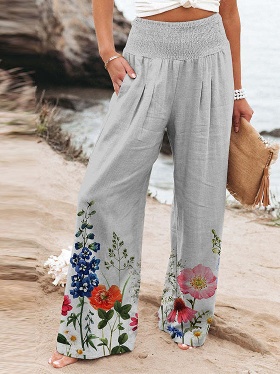 WW | Damen Hosen Print Hohe Taille Slip Tasche Gerade Hosen