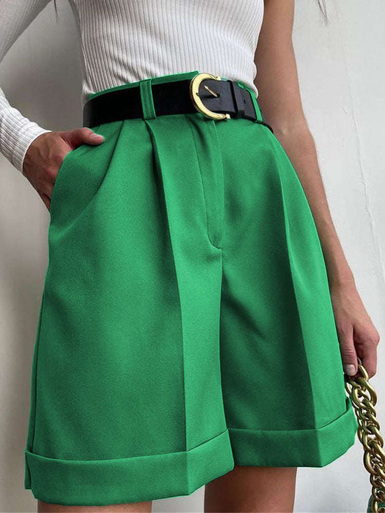 WW | Damen Shorts Einfarbig Reißverschluss Tasche Gerade Shorts