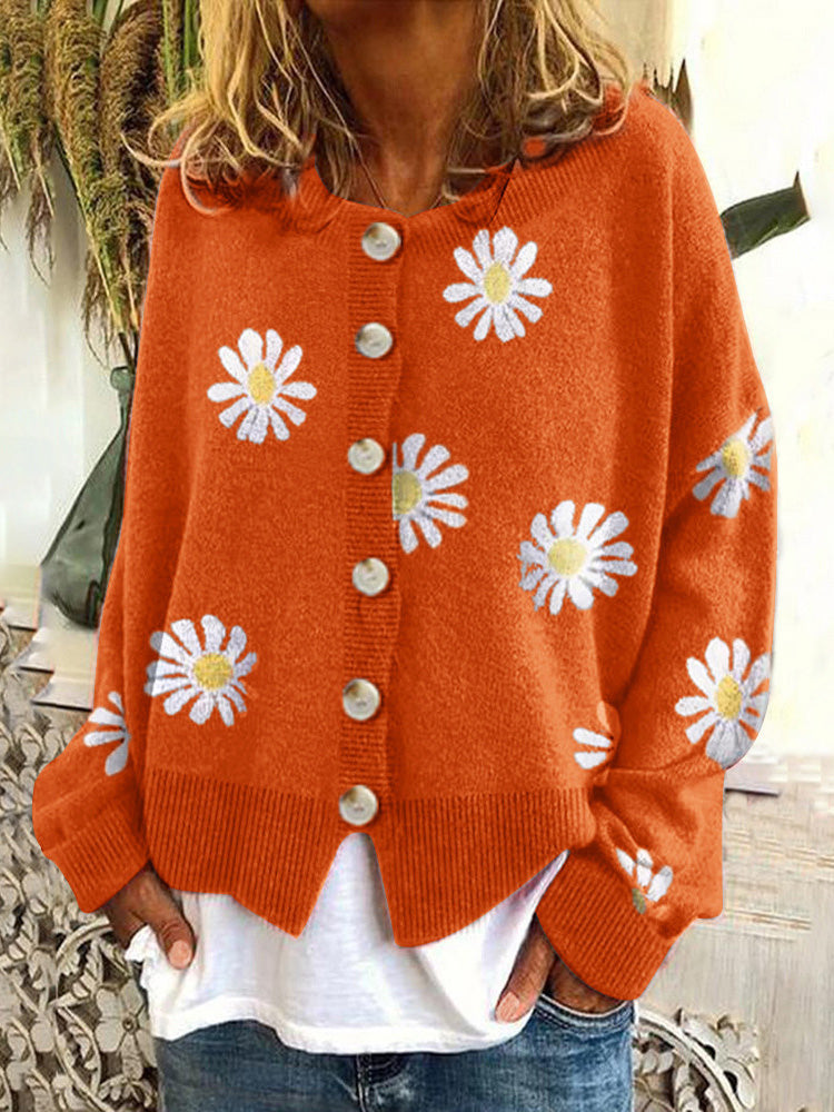 WW | Frauen Strickpullover Daisy Knopf Langarm Pullover Strickpullover