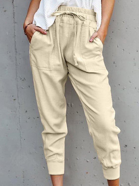 WW | Damen Hose Einfarbig Einfach Schnürung Slim Fit Lässig Hose