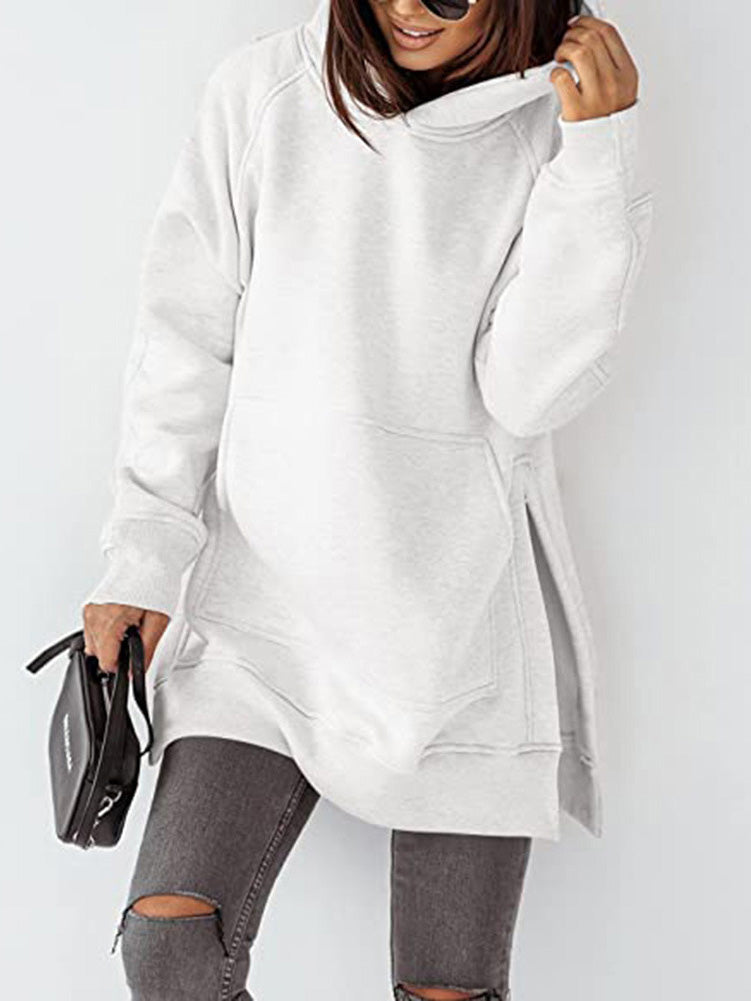 WW | Damen Kapuzenpullover Solid Tasche Verschleiß Langarm Hoody