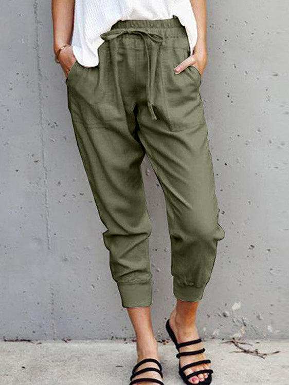 WW | Damen Hose Einfarbig Einfach Schnürung Slim Fit Lässig Hose