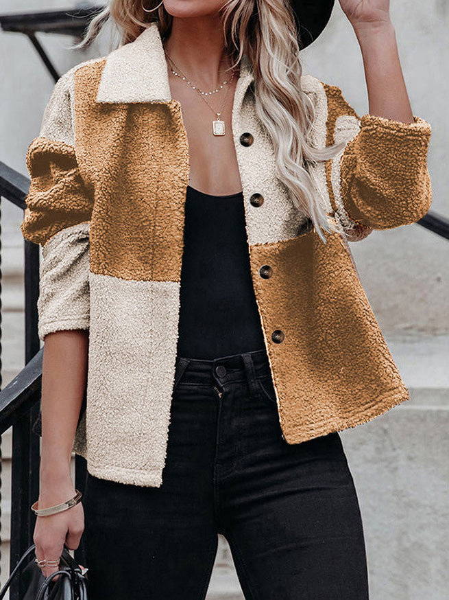 WW | Damenjacken Revers Kontrastpanel Langarm Wolljacke