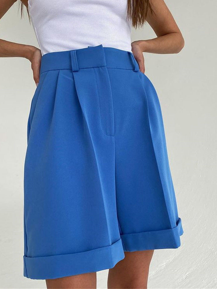 WW | Damen Shorts Einfarbig Reißverschluss Tasche Gerade Shorts