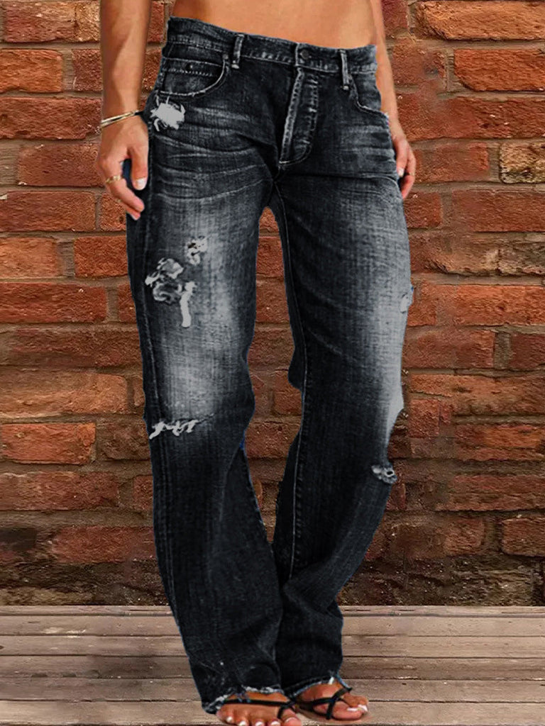 WW | Damenjeans Stretch Revnet Gewaschen Lässig Straight Jeans
