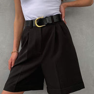 WW | Damen Shorts Einfarbig Reißverschluss Tasche Gerade Shorts