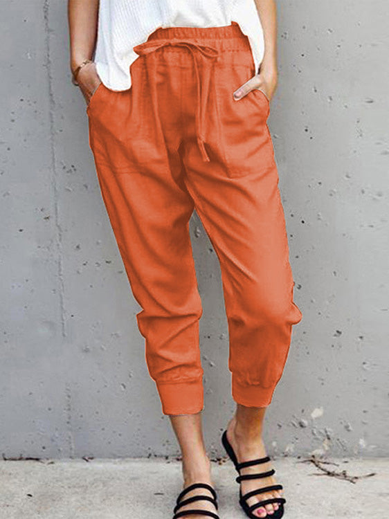 WW | Damen Hose Einfarbig Einfach Schnürung Slim Fit Lässig Hose
