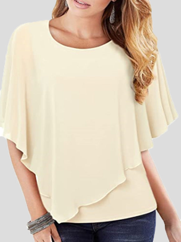 WW | Damen T-Shirts Einfarbig Fließend Kurze Ärmel Chiffon T-Shirt