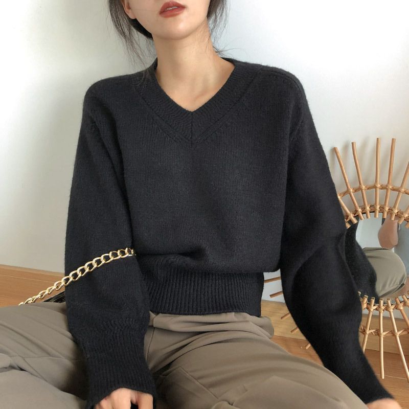 WW | Minimalismus V-ausschnitt Pullover Pullover