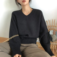 WW | Minimalismus V-ausschnitt Pullover Pullover