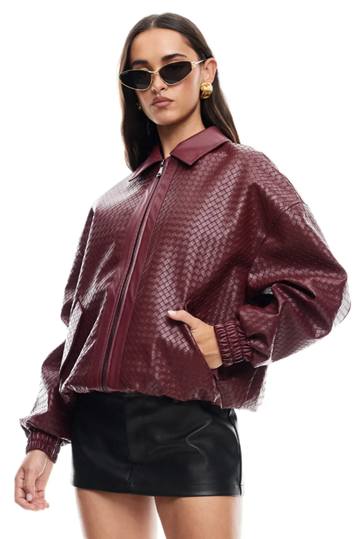 W&W Mode | Woven Faux Leder Bomberjacke