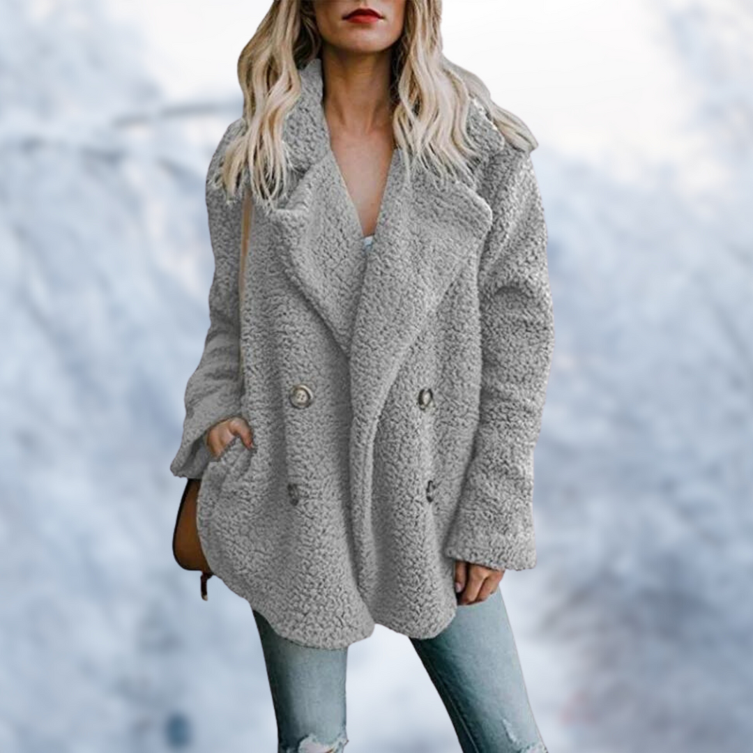 W&W Mode - Damen schwarzer Teddy-Mantel für gemütlichen Komfort