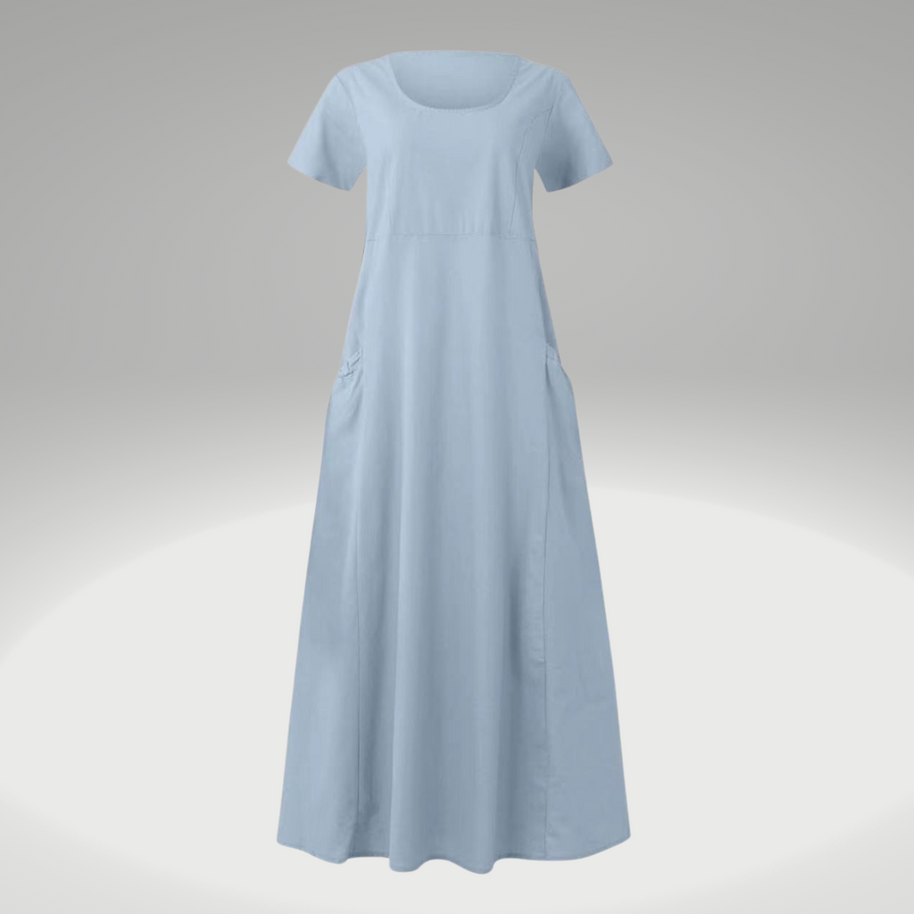 WW | Uni-farbenes, Lockeres Taschenkleid aus Baumwolle und Leinen