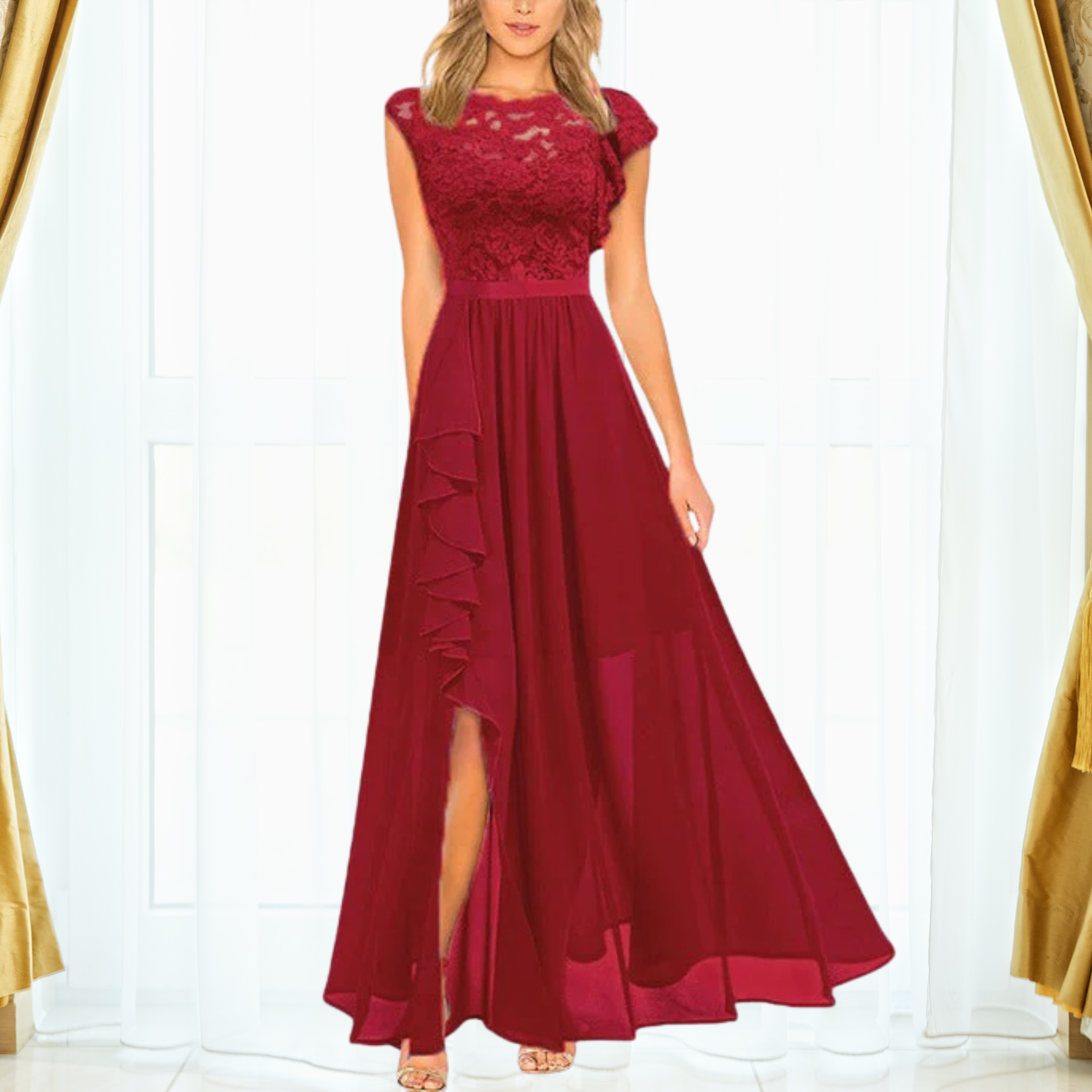 WW | Elegantes Spitzen Maxi Kleid