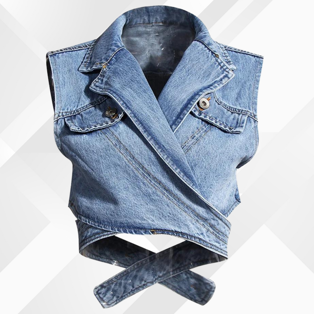 WW - Denim vest en blouse met pofmouwen