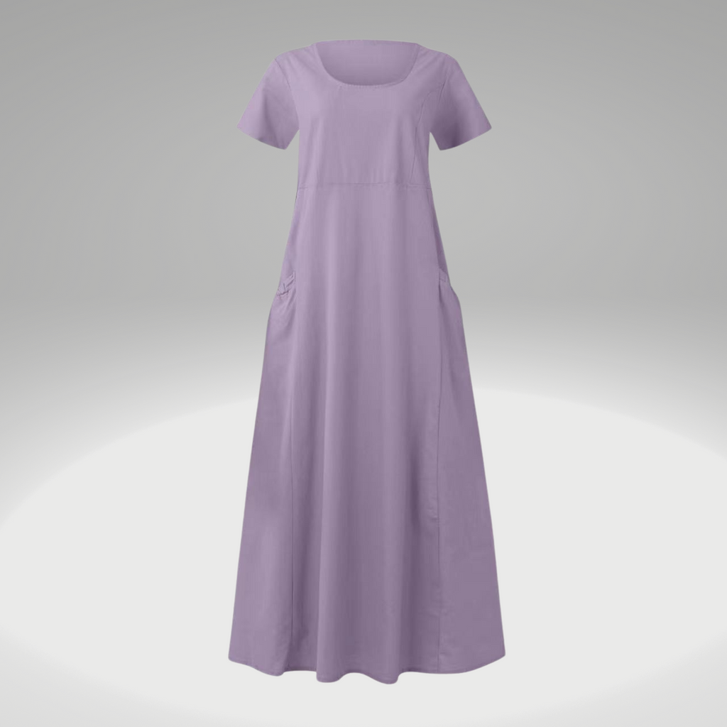WW | Uni-farbenes, Lockeres Taschenkleid aus Baumwolle und Leinen