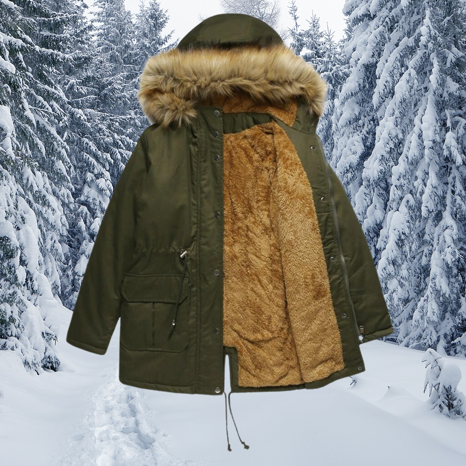 Gepolsterte Fellkragen mit Kapuze Warme Winterjacke