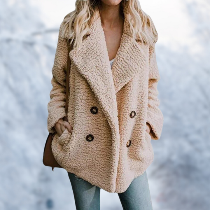 W&W Mode - Damen schwarzer Teddy-Mantel für gemütlichen Komfort