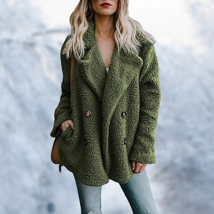 W&W Mode - Damen schwarzer Teddy-Mantel für gemütlichen Komfort