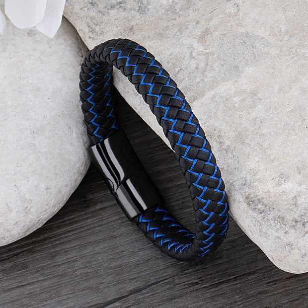 WW | Coole Lederarmband mit Schwarz und Blau Detail