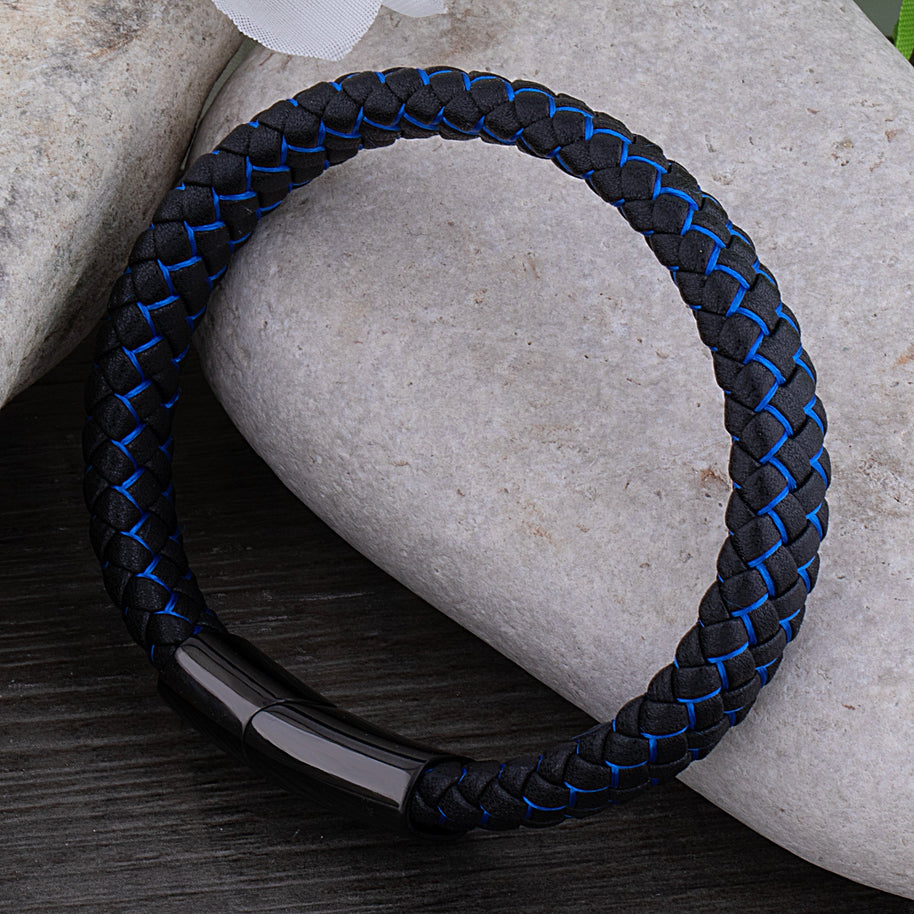 WW | Coole Lederarmband mit Schwarz und Blau Detail