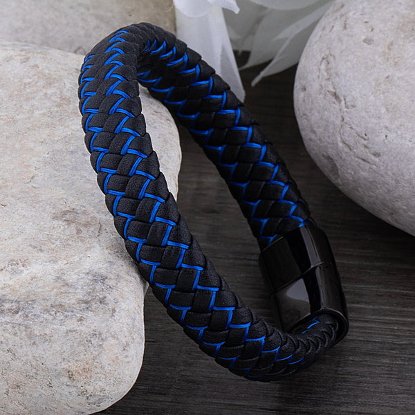 WW | Coole Lederarmband mit Schwarz und Blau Detail