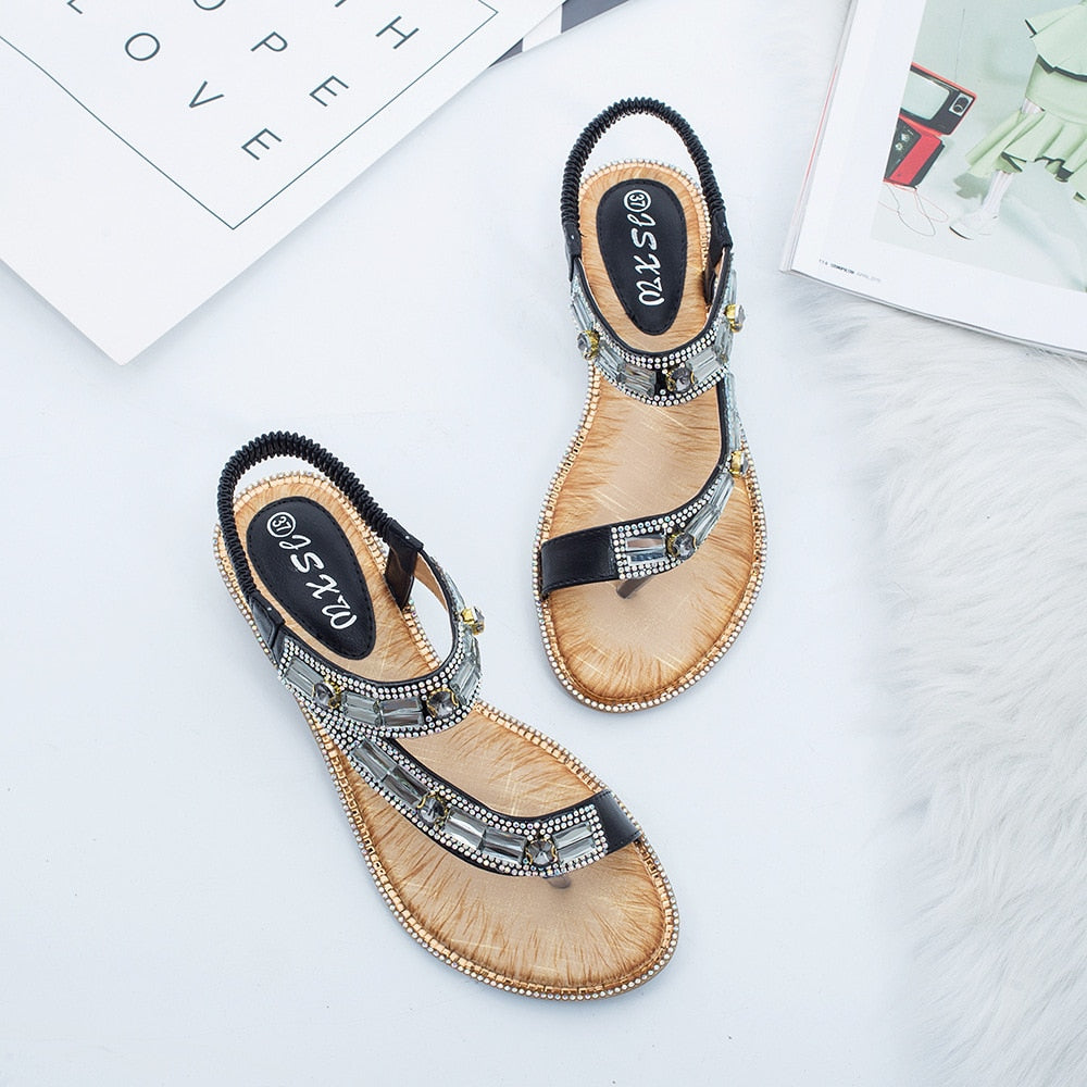 WW | Cross Border Strass T-Strap Flache Sandale