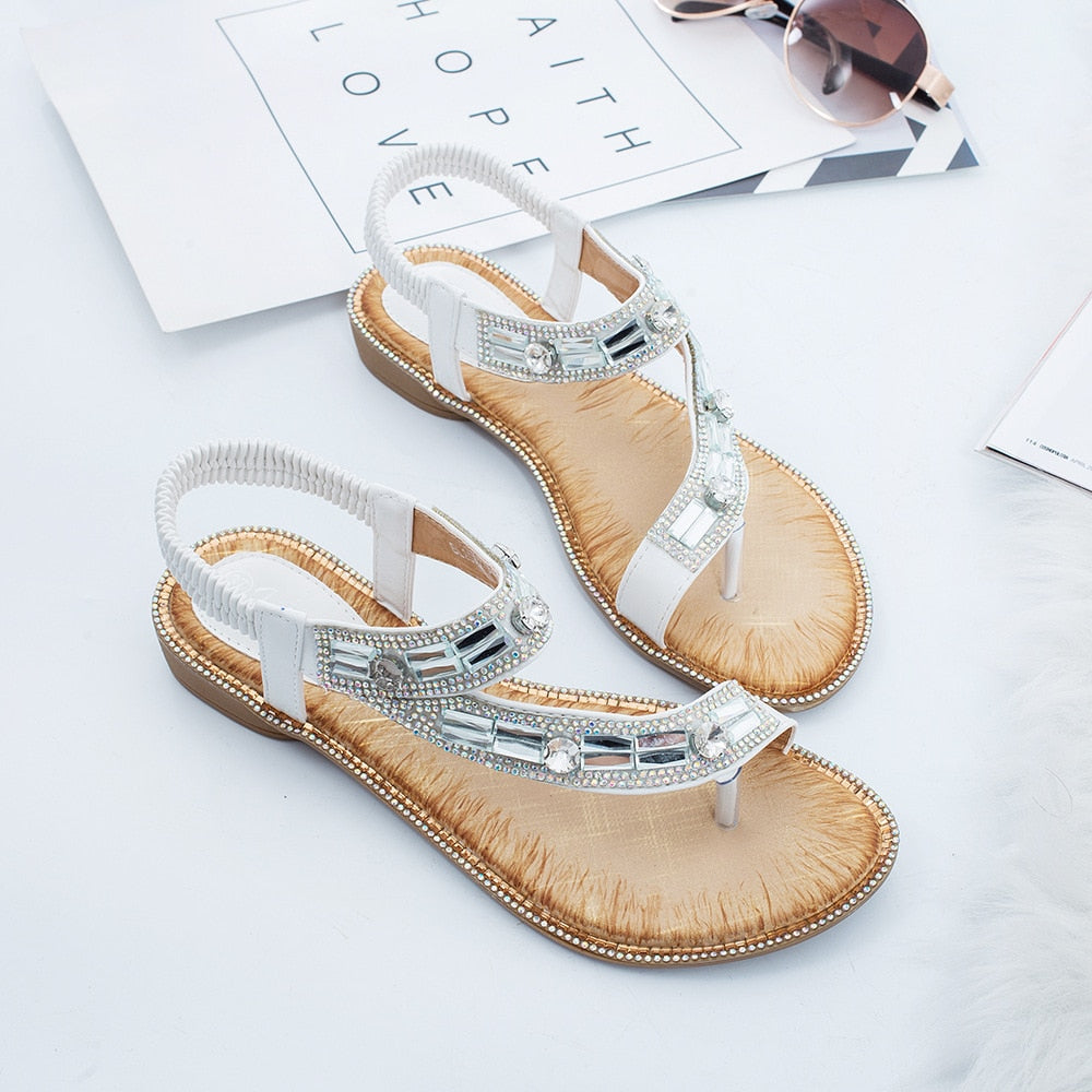 W&W Mode | Cross Border Strass T-Strap Flache Sandale