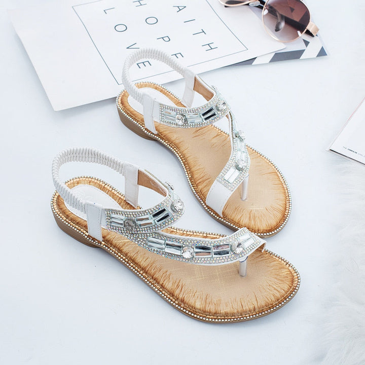 W&W Mode | Cross Border Strass T-Strap Flache Sandale