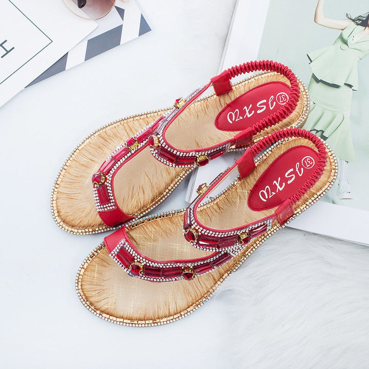 W&W Mode | Cross Border Strass T-Strap Flache Sandale