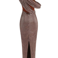 WW | Glitzer Rückenfrei Abend Maxi Kleid