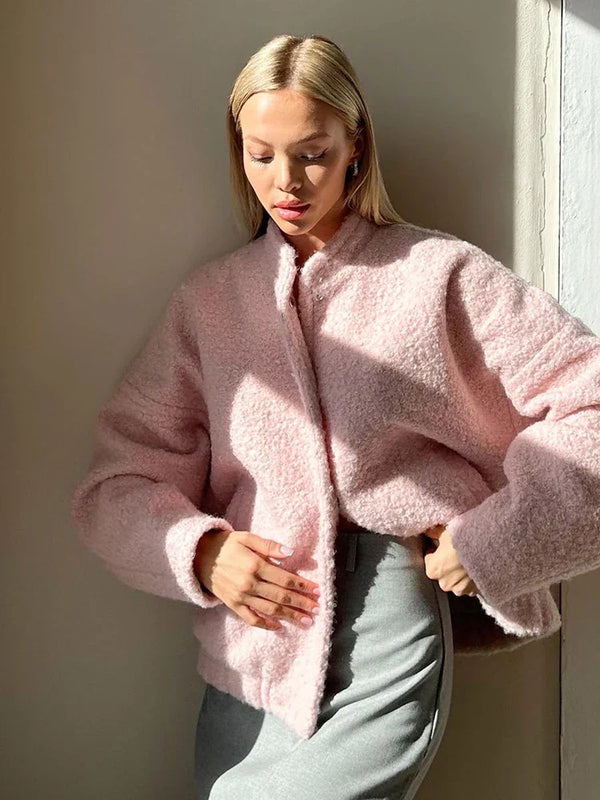 WOLFF | Lässige Rosa Pelzjacke mit Stehkragen für Damen