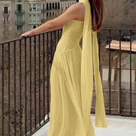 WW | Patchwork Maxi Kleid Schal Rückenfrei Strapless Rüschen Bankett