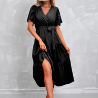 WW - Schwarzes Midikleid mit Rüschen