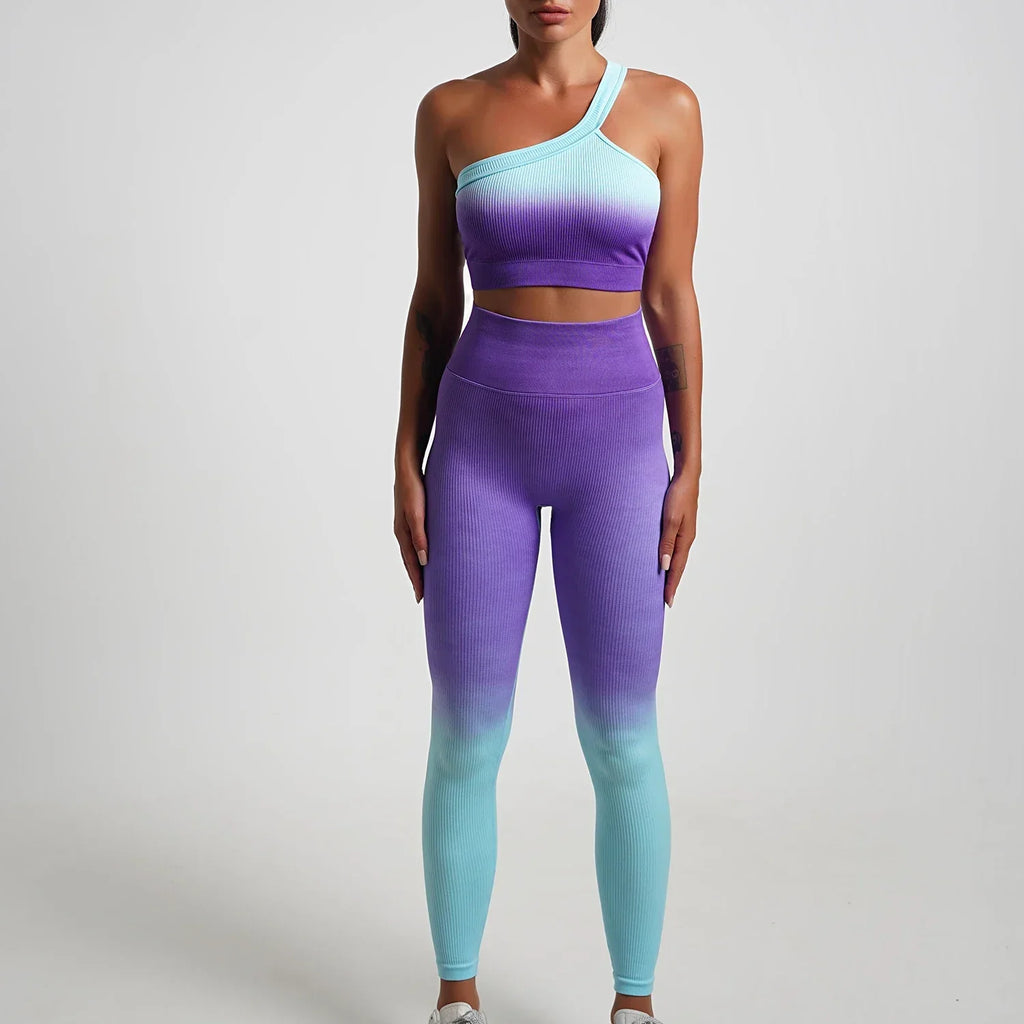 WW | Nahtlose Gradient Yoga Set Sport Fitness Hohe Taille Hip Lifting Hosen Langarm Anzüge Training Fitness Leggings Set für Frauen