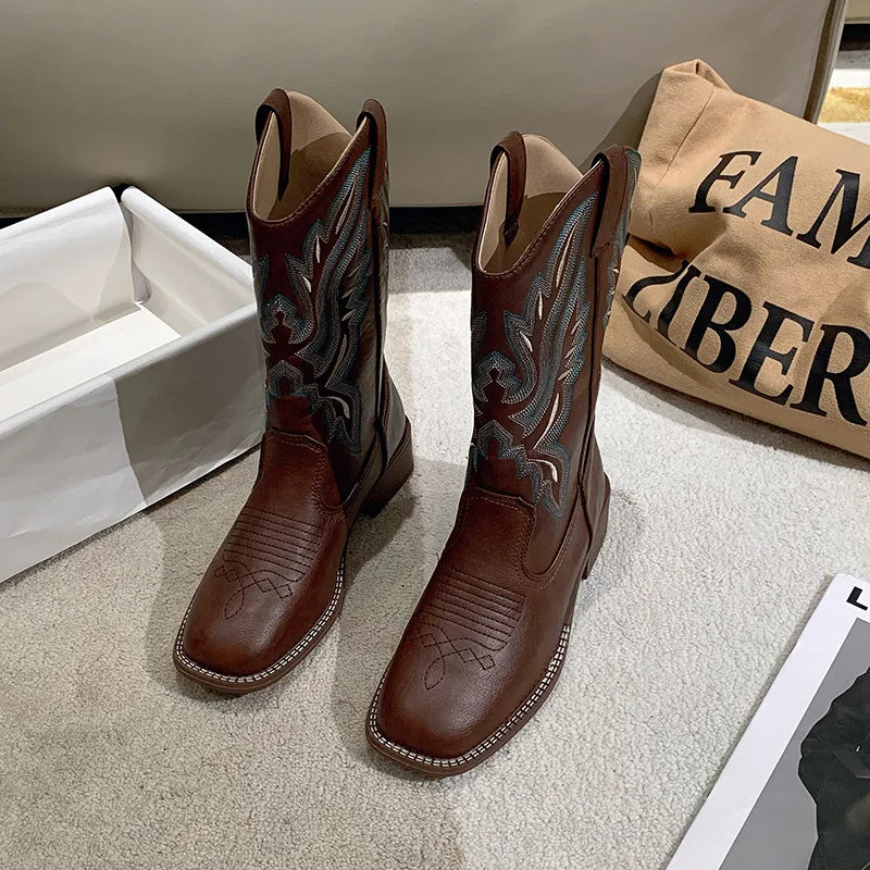 WW | Bestickte Cowboystiefel Aus Leder Für Damen