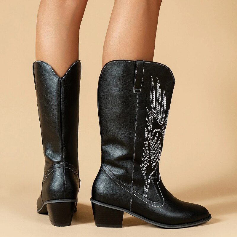 W&W Mode Cowboy-Stiefel | Hochwertige Damenstiefel mit Boho-Print