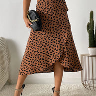 WW Asymmetrischer Rock | Moderner bedruckter A-Linien-Rock mit Bindeseite und hoher Taille für Damen