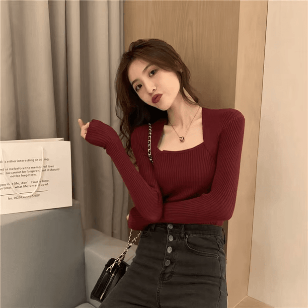 WW | Weicher, Warmer Strickpullover Mit Quadratischem Kragen
