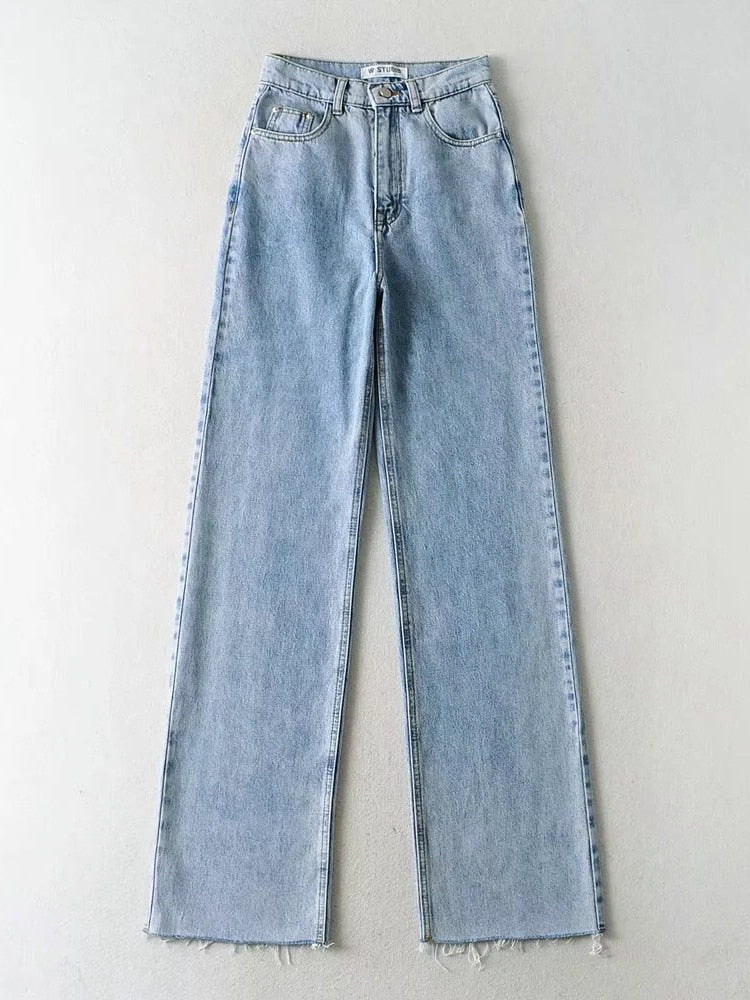 WW | Mode Gerade Bein Hohe Taille Baggy Denim Jeans Hosen