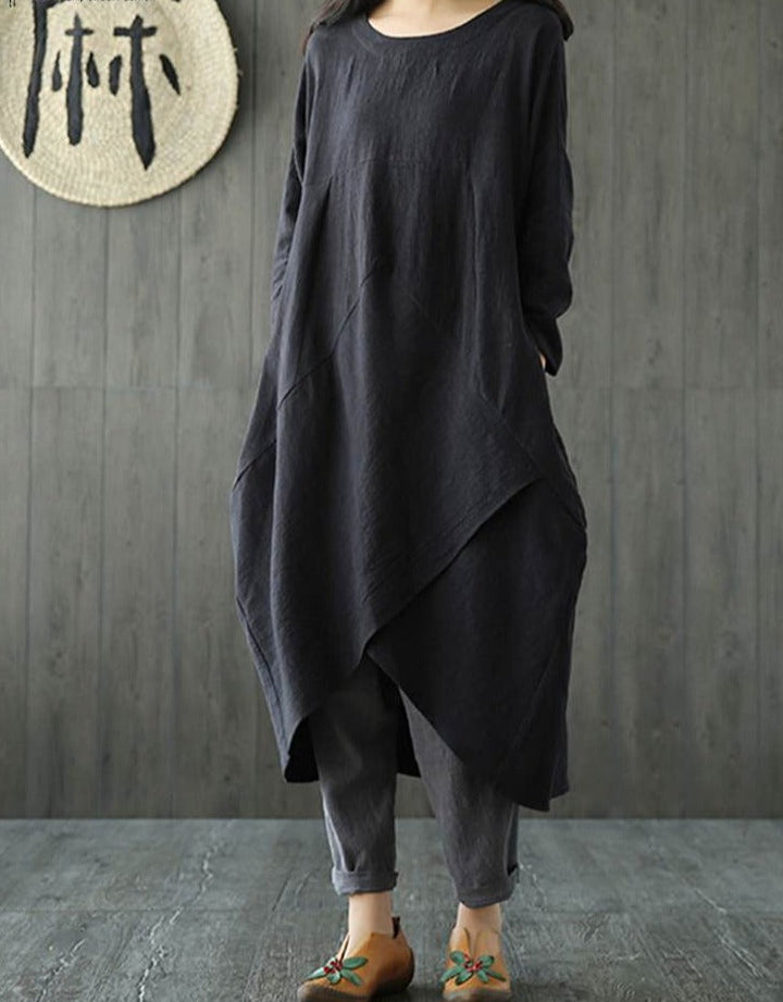 W&W Mode Langärmeliges unregelmäßiges Midikleid