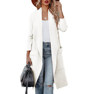 WW - Stilvoller Damen Freizeit langer einfarbiger Mantel mit Taschen