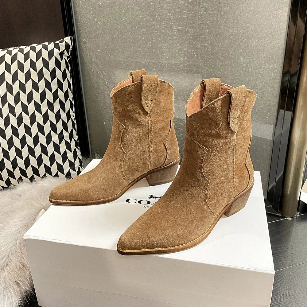W&W Mode | Rindsleder Damen Wildleder Damen Stiefel Mit Absatz