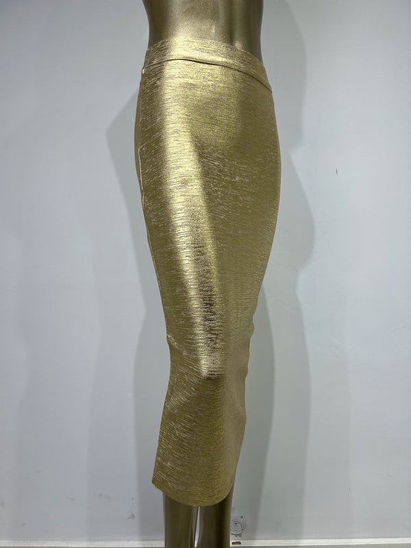WW | Frauen Sommerrock Sexy Silber Gold Bronzing Midi Bandage Rock High Street Designer Schlanker Fest Midi Bleistiftrock 78Cm